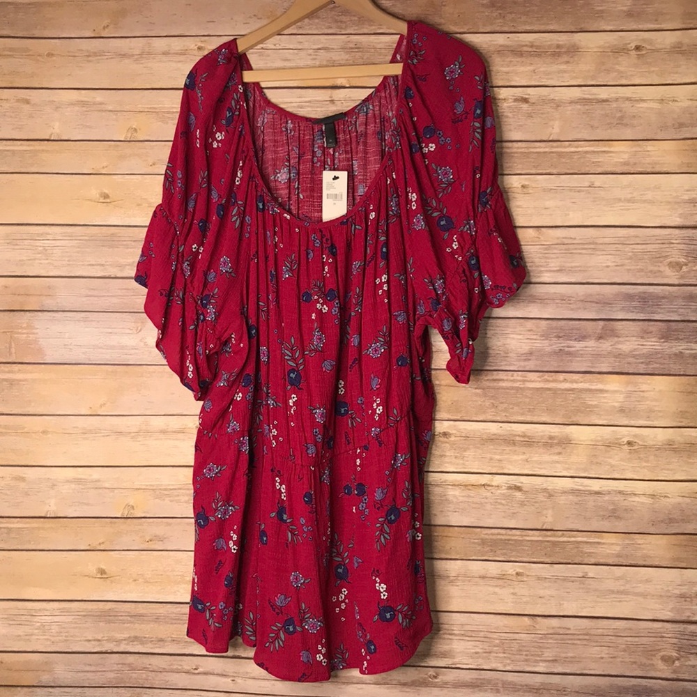 Lane Bryant Maroon Floral Peasant Top - 26